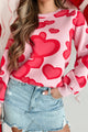 Curious Attraction Heart Pattern Sweater (Pink) - NanaMacs
