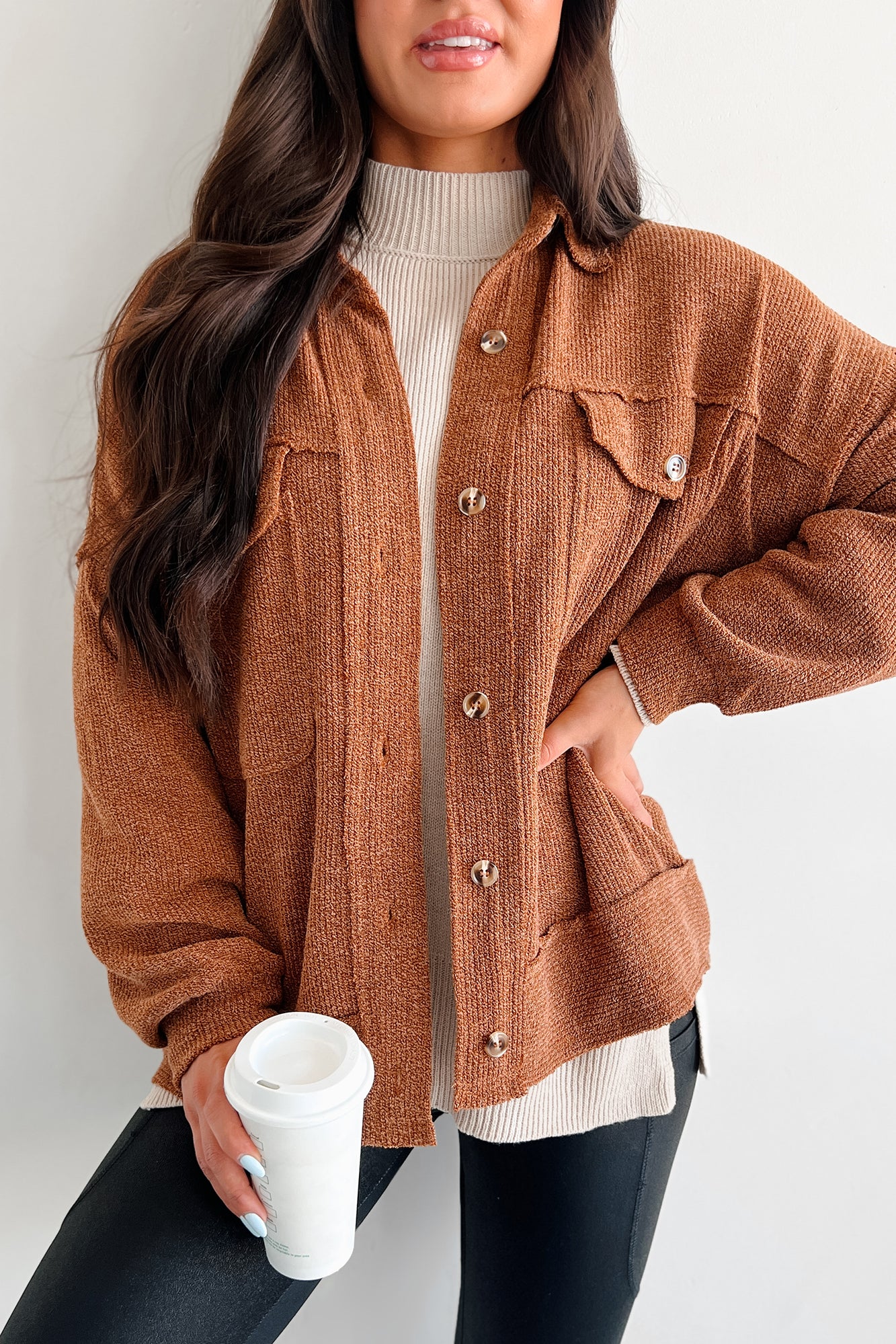 Iona Knit Shacket (Brown) · NanaMacs