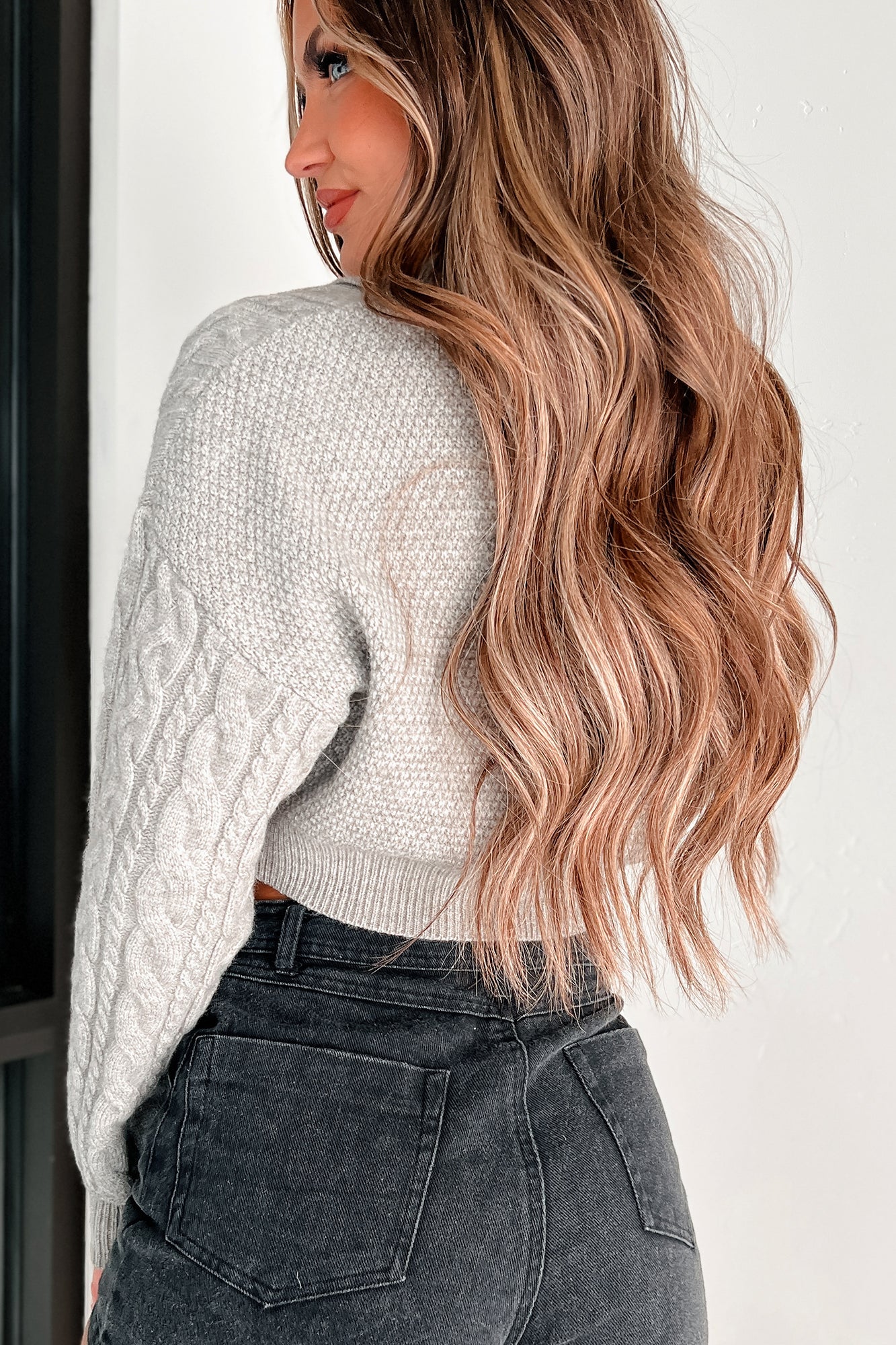 Know Me Well Cable Knit Crop Sweater (Heather Grey) · NanaMacs