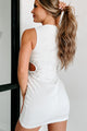 Fashionably Late Rhinestone Embellished Cut-Out Mini Dress (White) - NanaMacs