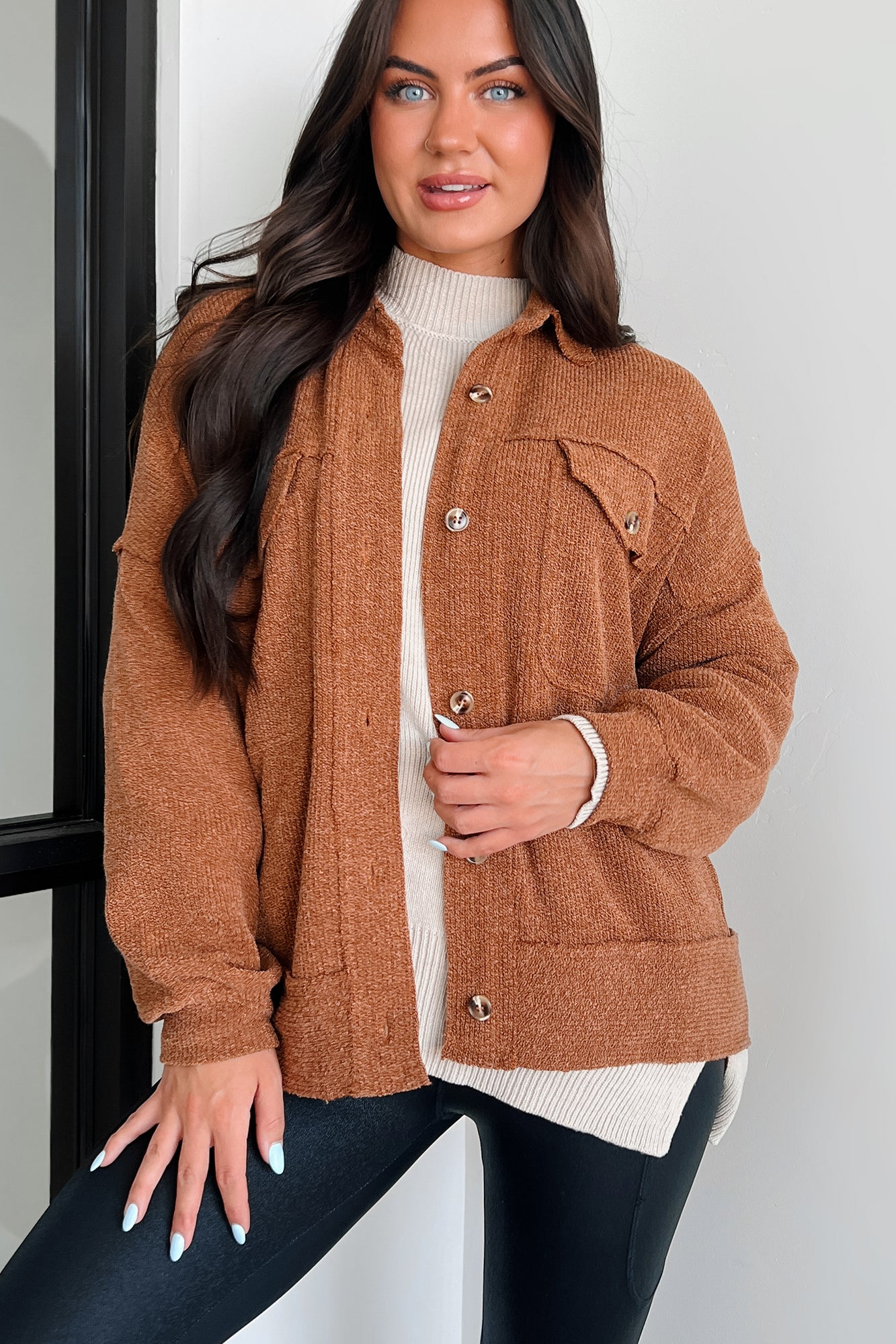 Iona Knit Shacket (Brown) - NanaMacs