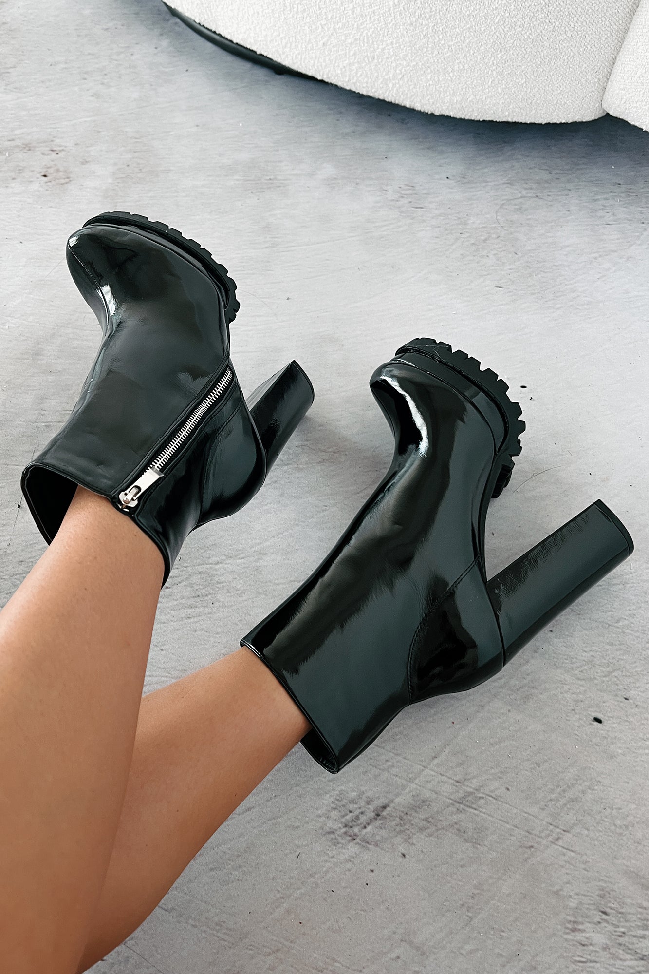 Tall Task Patent Leather Platform Booties (Black) - NanaMacs