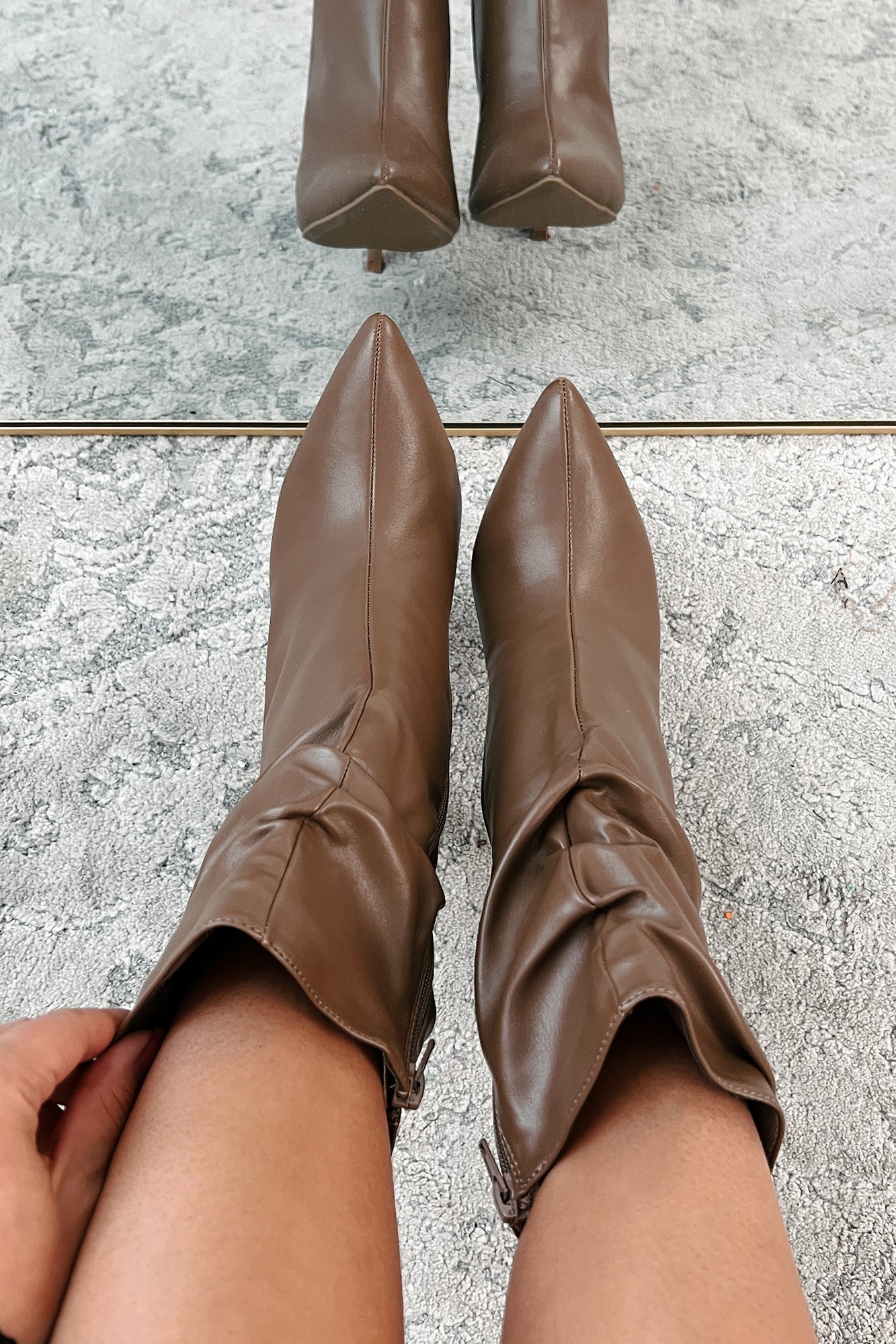 Sleek Steps Slouchy Heeled Ankle Booties (Taupe)