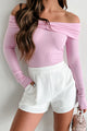 Double The Sweetness Ribbed Off The Shoulder Top (Light Pink) - NanaMacs