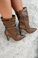 Sleek Steps Slouchy Heeled Ankle Booties (Taupe) - NanaMacs