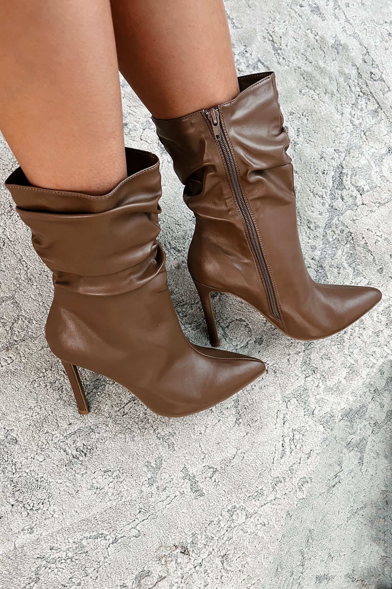 Sleek Steps Slouchy Heeled Ankle Booties (Taupe)