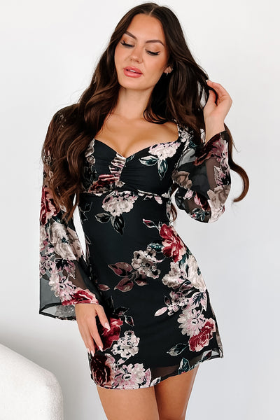 Powered By Whimsy Velvet Floral Mini Dress (Black Multi) - NanaMacs