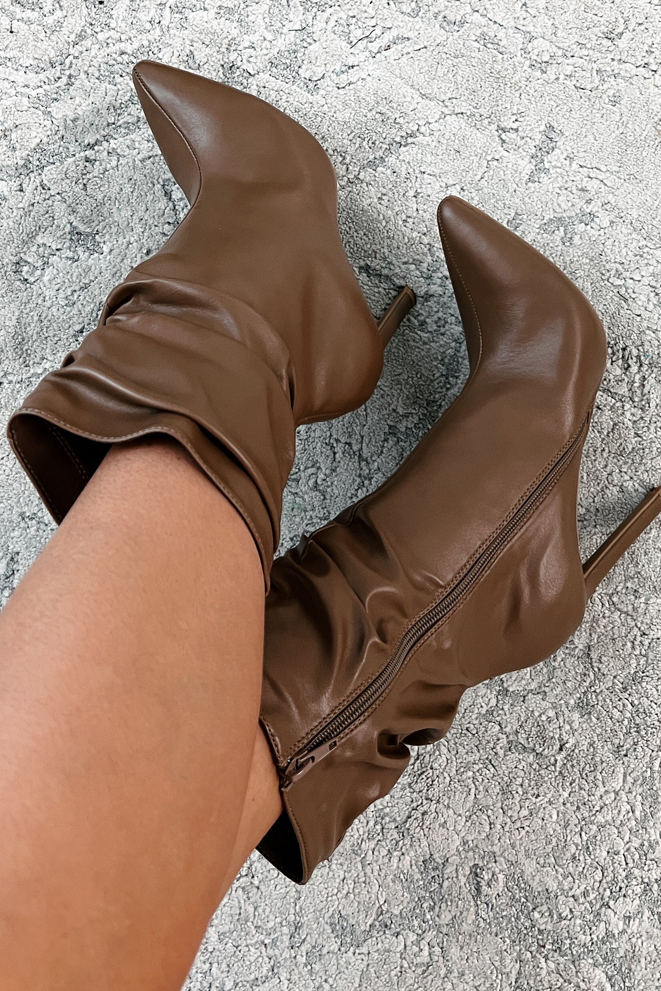 Sleek Steps Slouchy Heeled Ankle Booties (Taupe)