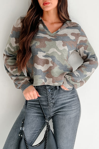 Fashion Protocol Fleece Camo Print Top (Camouflage) - NanaMacs