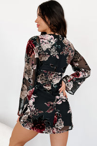 Powered By Whimsy Velvet Floral Mini Dress (Black Multi) - NanaMacs