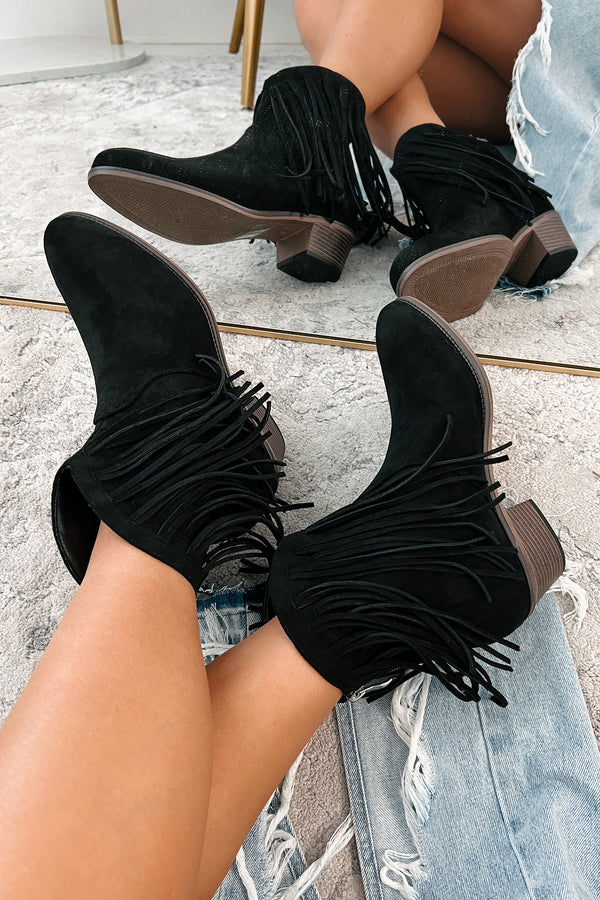 Dallas Darling Fringe Ankle Booties (Black) - NanaMacs