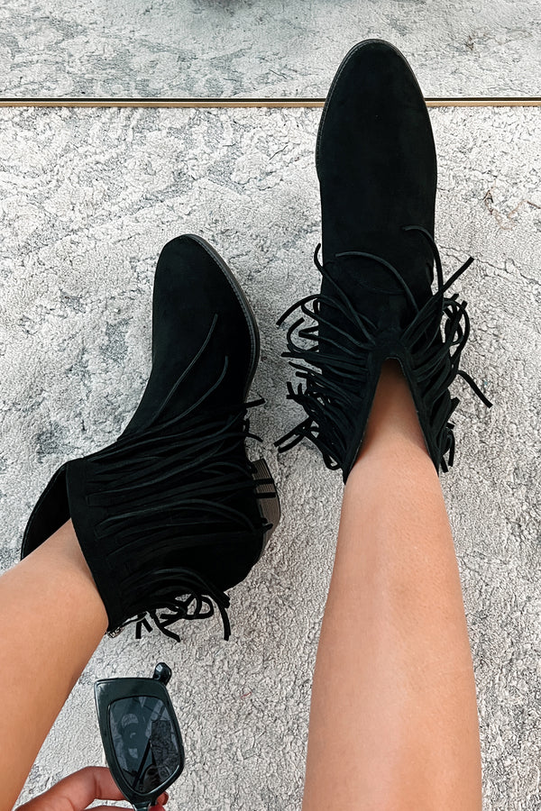 Dallas Darling Fringe Ankle Booties (Black) - NanaMacs