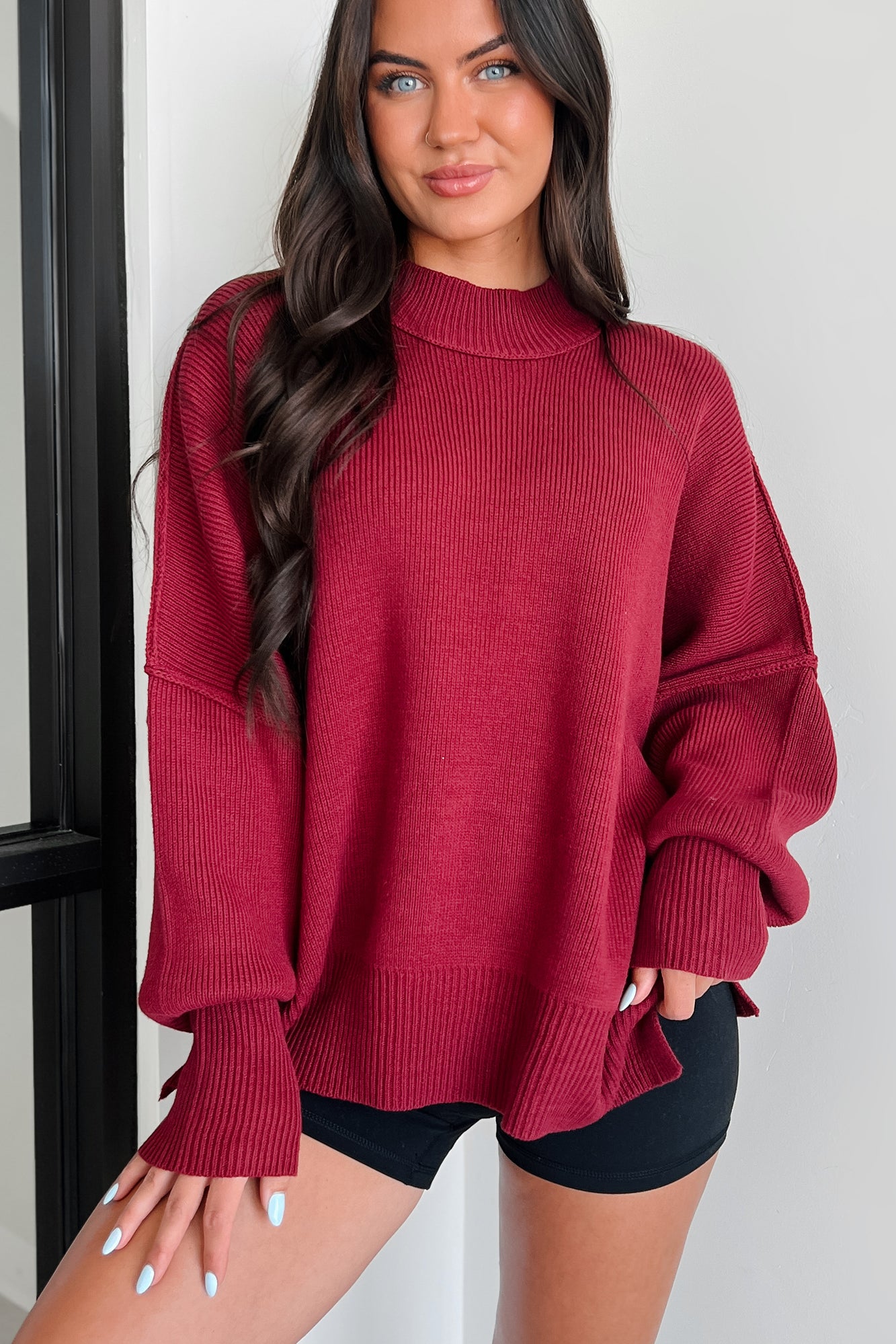 Auden Oversized Zenana Sweater Cabernet NanaMacs auden-oversized-zenana-sweater-cabernet-nanamacs
