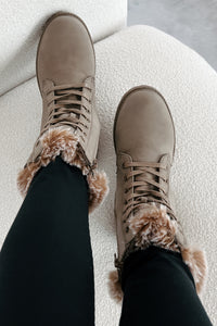 Raymond Furry Ankle Lace-Up Combat Boot (Taupe) - NanaMacs