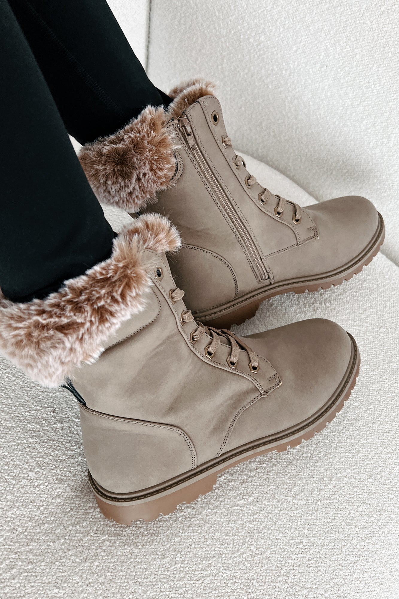 Raymond Furry Ankle Lace-Up Combat Boot (Taupe)