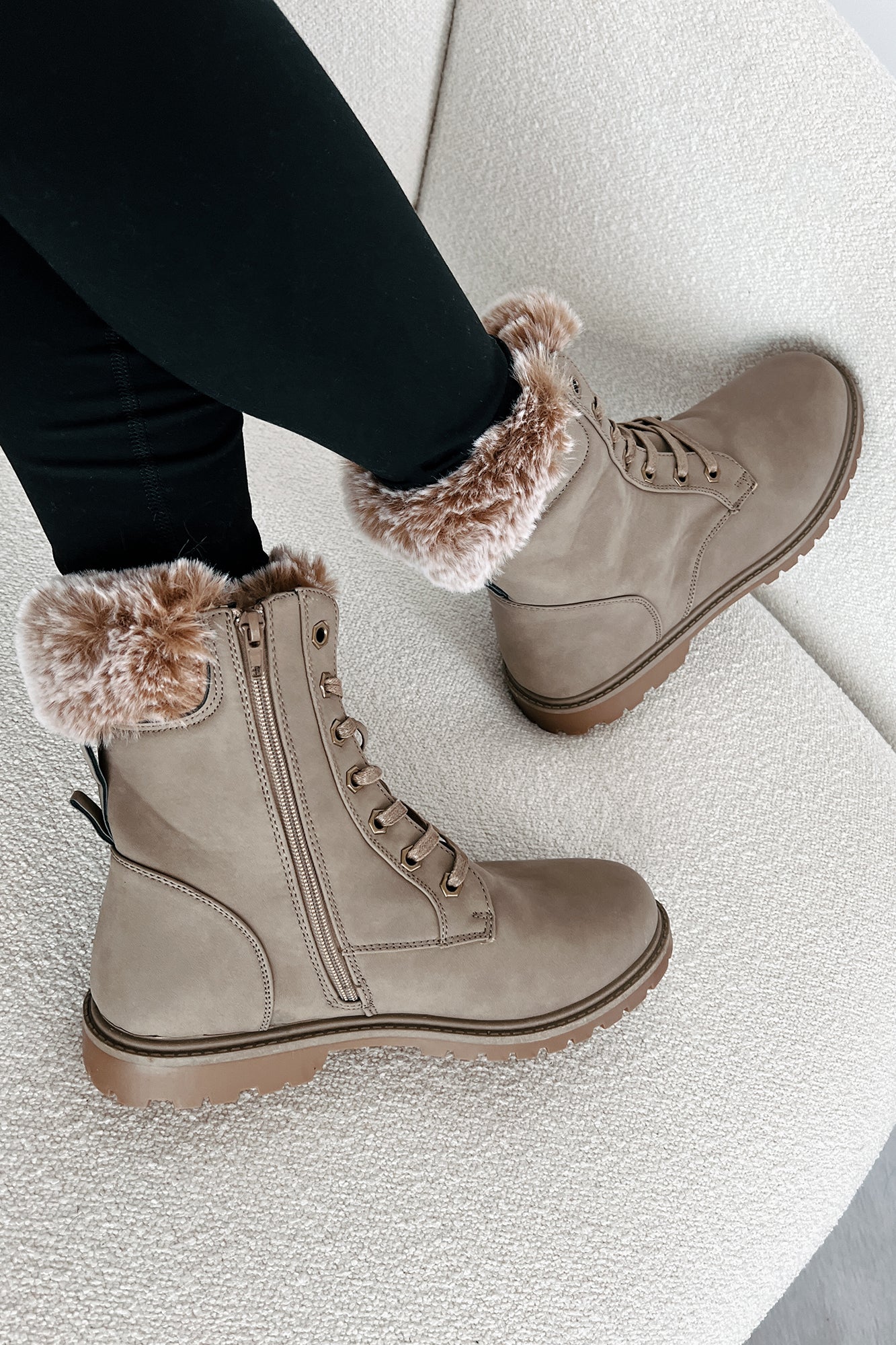 Raymond Furry Ankle Lace-Up Combat Boot (Taupe)