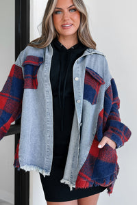 Praying For Patience Oversized Denim/Flannel Shacket (Denim Multi) - NanaMacs