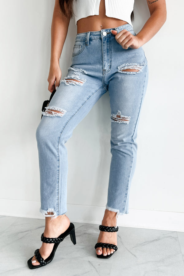 Boone High Rise Distressed Mom Jeans (Light Denim) - NanaMacs