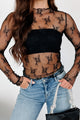 Living For The Likes Lace Long Sleeve Top (Black) - NanaMacs