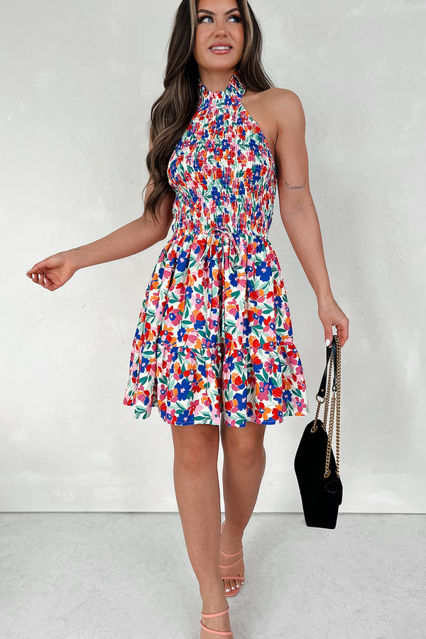 Beautiful Soul Halter Floral Mini Dress (Multi) - NanaMacs