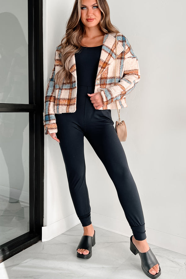 I'm Running Point Plaid Crop Jacket (Taupe) - NanaMacs