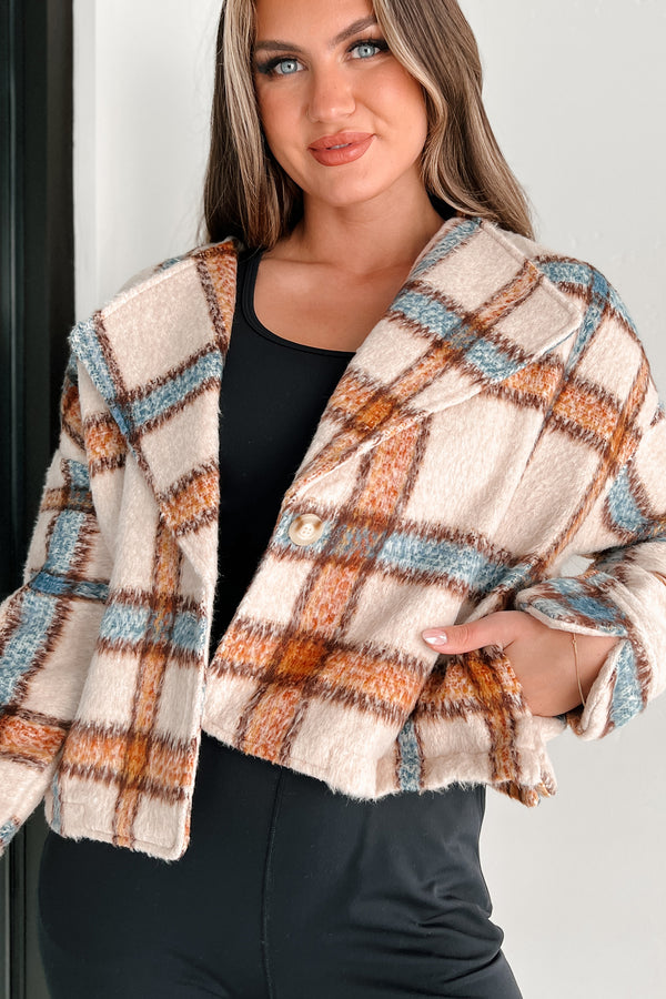 I'm Running Point Plaid Crop Jacket (Taupe) - NanaMacs