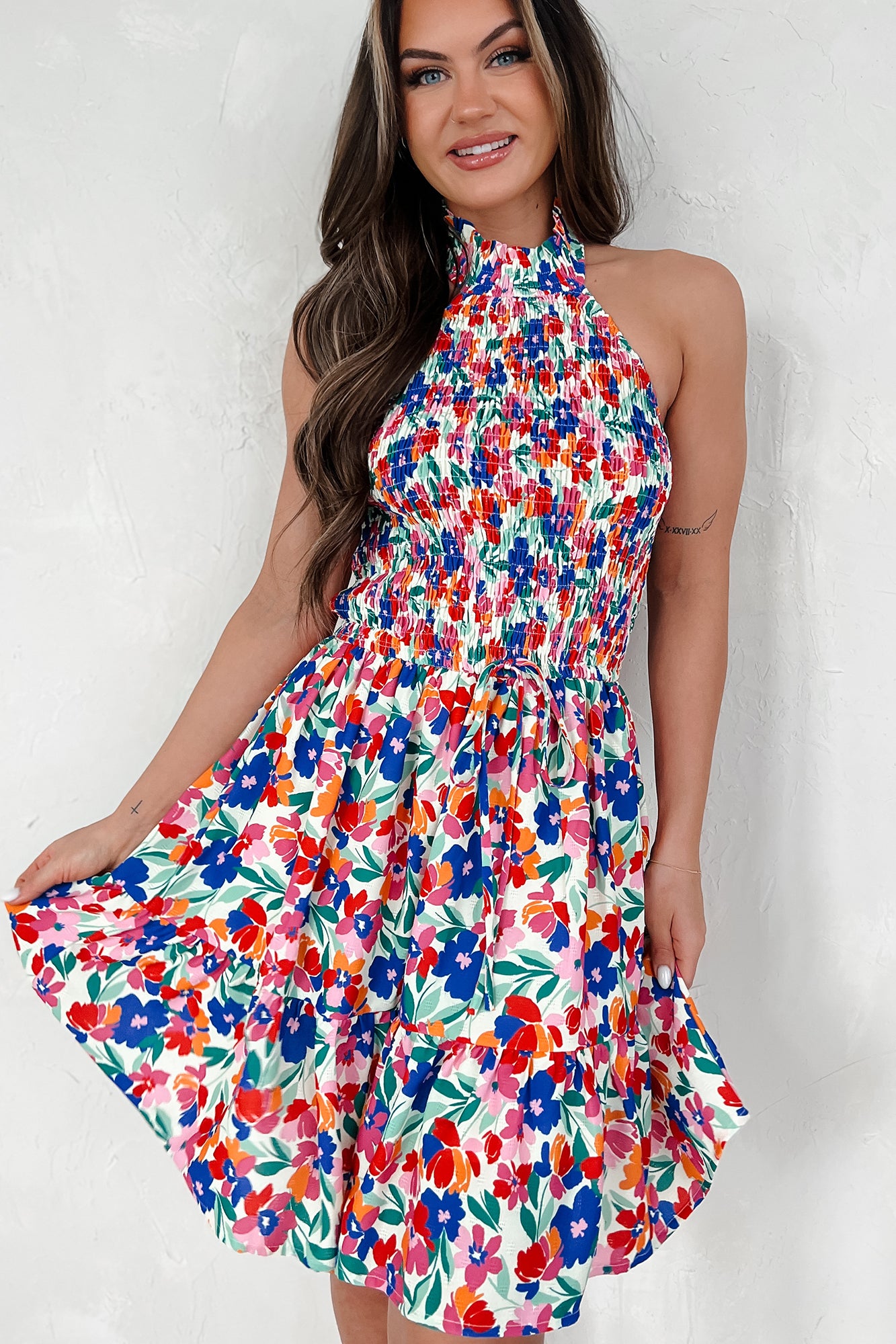 Beautiful Soul Halter Floral Mini Dress (Multi) - NanaMacs