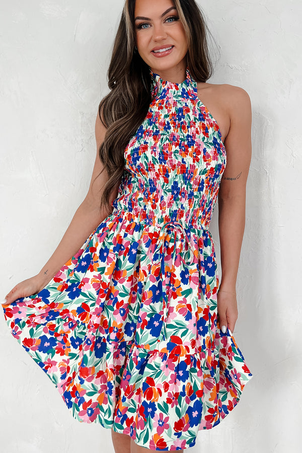 Beautiful Soul Halter Floral Mini Dress (Multi) - NanaMacs