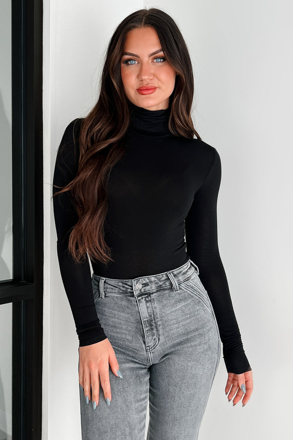 Simple Remedy Long Sleeve Turtleneck Bodysuit (Black) - NanaMacs