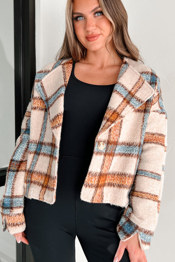 I'm Running Point Plaid Crop Jacket (Taupe) - NanaMacs