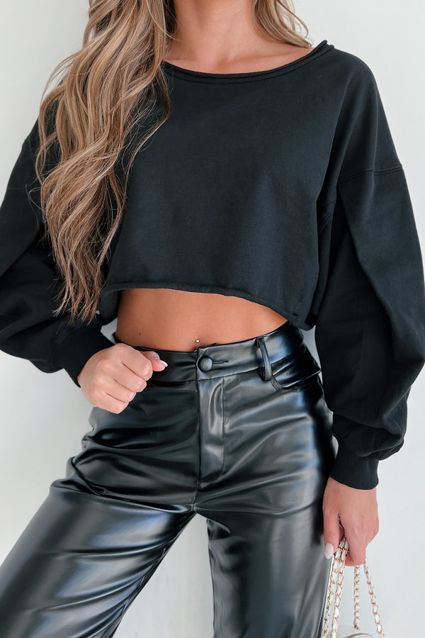 Swapping Stories Oversized Crop Pullover (Black) - NanaMacs