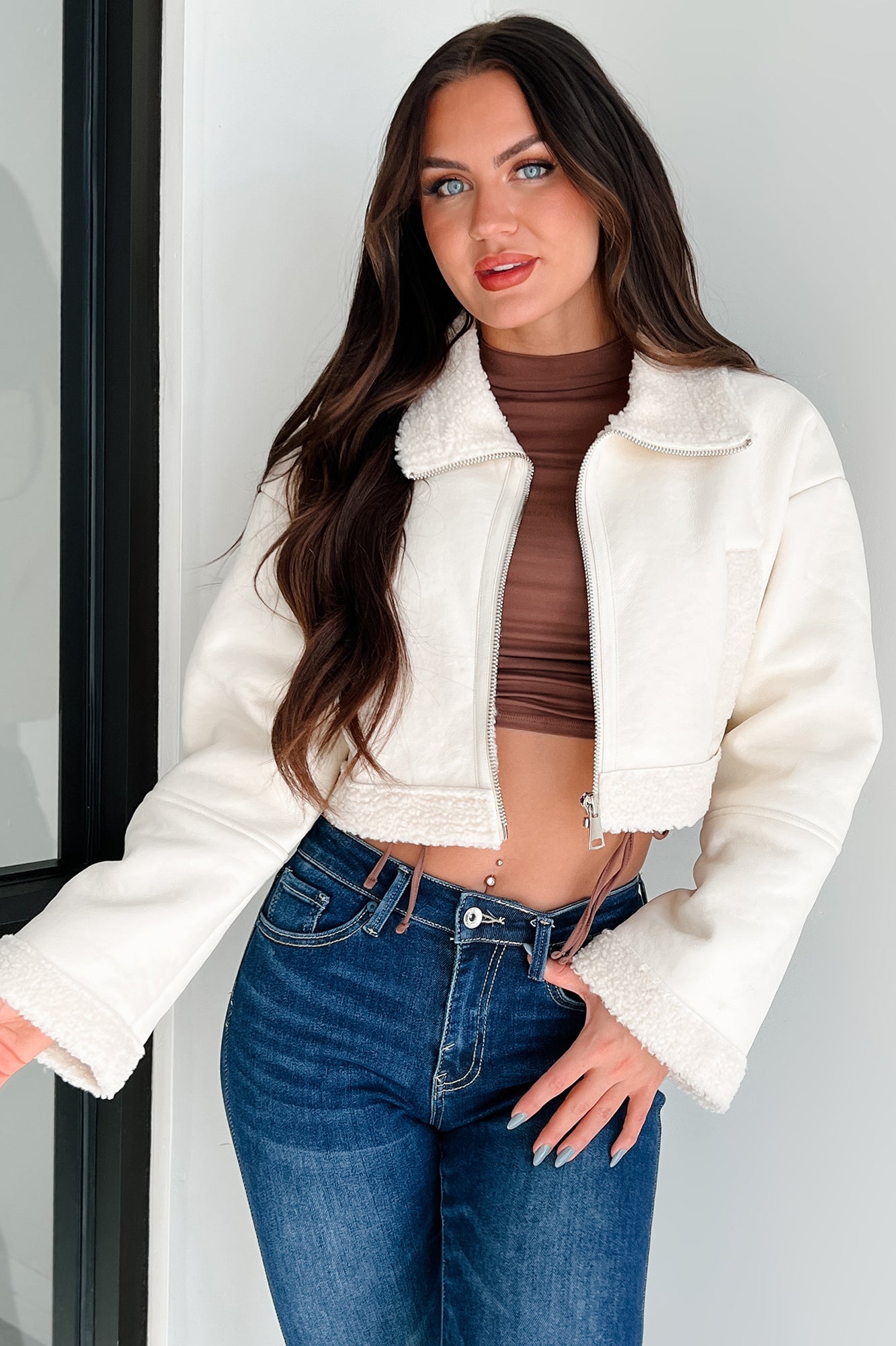 DOORBUSTER Denver Nights Faux Leather Crop Jacket (Cream) · NanaMacs