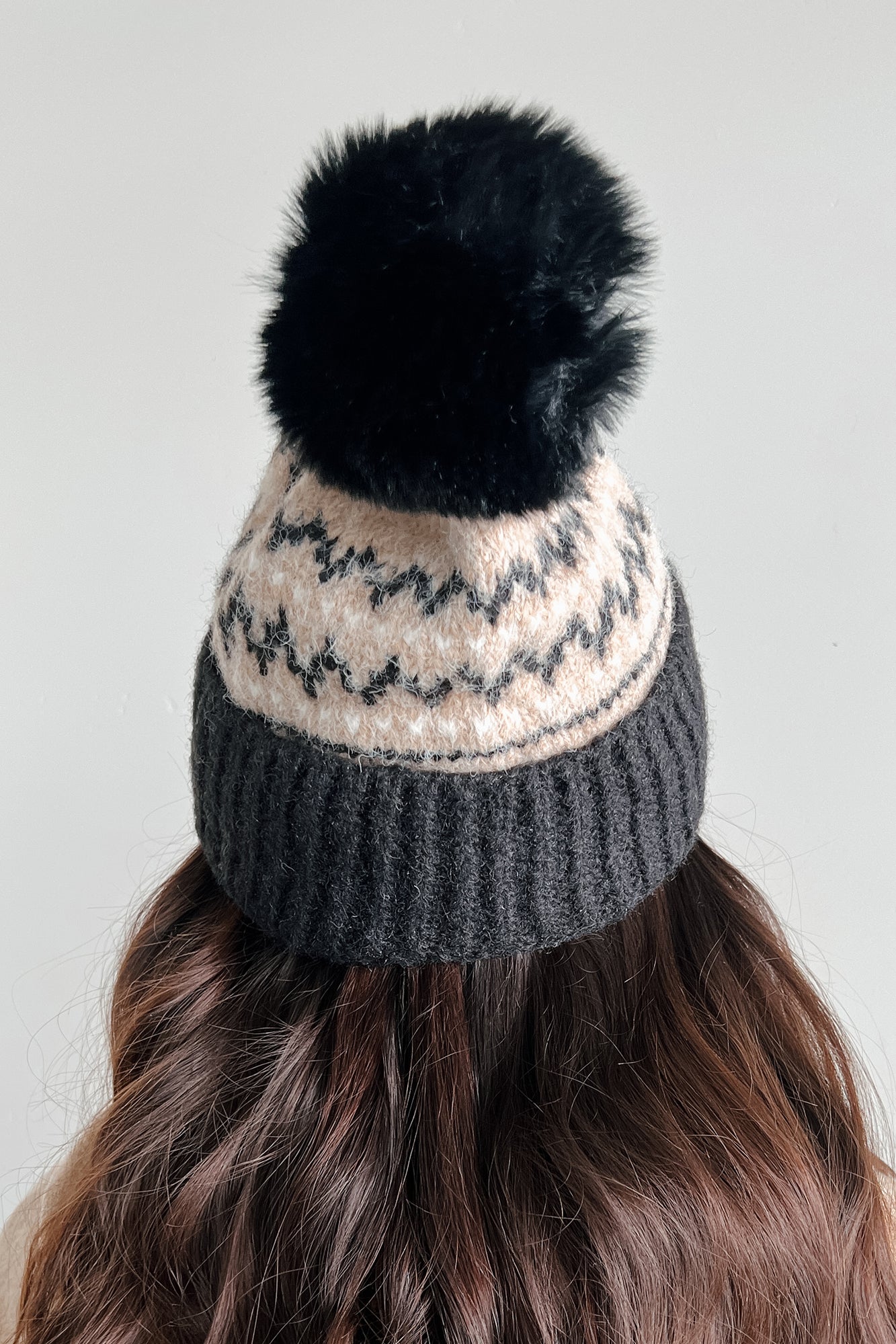 Toasty Noggin Knitted Pom Beanie (Taupe/Black) - NanaMacs