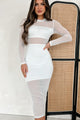 Full Of Contradictions Mesh Mixed Long Sleeve Midi Dress (Soft White) - NanaMacs