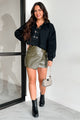 Ready For Autumn Wrap Pleather Mini Skort (Olive) - NanaMacs