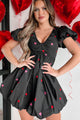 An Act Of Love Heart Embroidered Bubble Hem Mini Dress (Black) - NanaMacs
