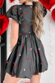 An Act Of Love Heart Embroidered Bubble Hem Mini Dress (Black) - NanaMacs