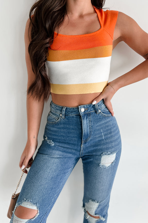 Covetable Charm Colorblock Crop Top (Orange Multi) - NanaMacs