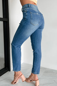 Ariah High Rise Distressed Mom Jeans (Medium Denim) - NanaMacs