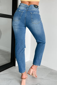 Ariah High Rise Distressed Mom Jeans (Medium Denim) - NanaMacs