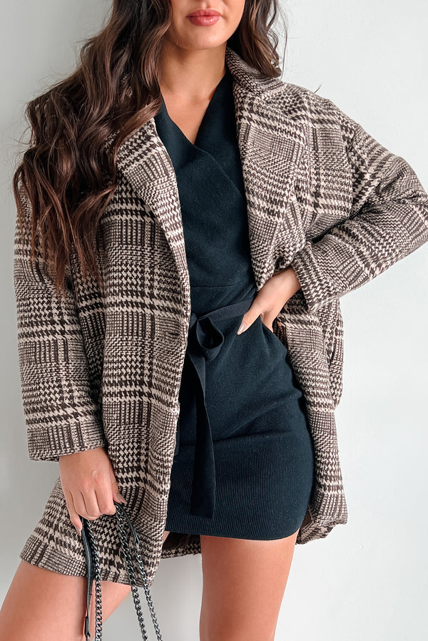 Mystery Worth Solving Oversized Plaid Coat (Brown) - NanaMacs