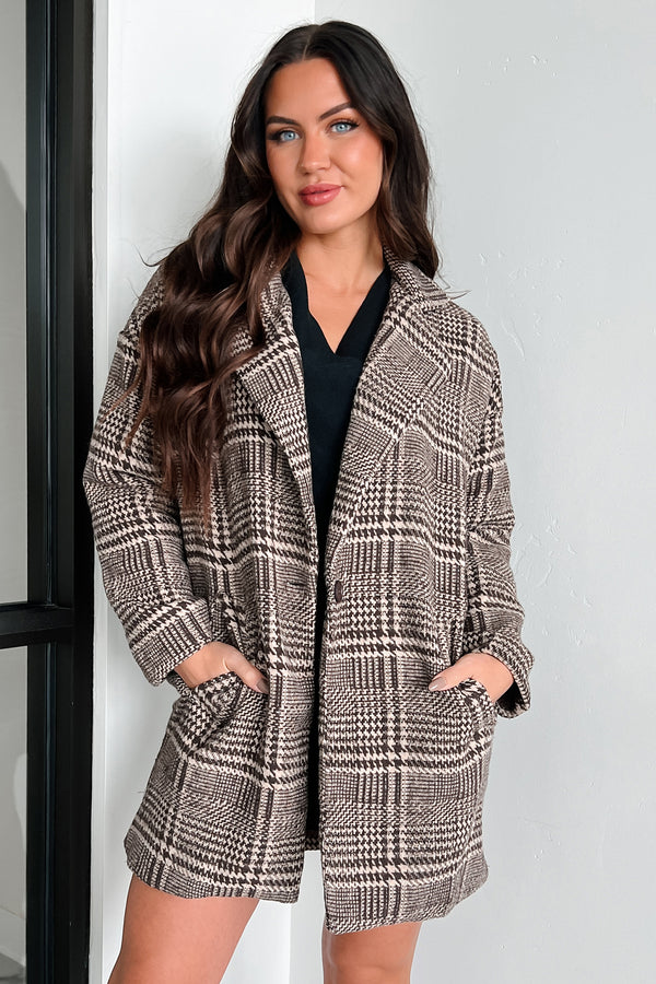 Mystery Worth Solving Oversized Plaid Coat (Brown) - NanaMacs