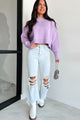 Cheerful Charm Oversized Zenana Crop Sweater (Lavender) - NanaMacs