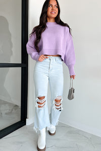 Cheerful Charm Oversized Zenana Crop Sweater (Lavender) - NanaMacs