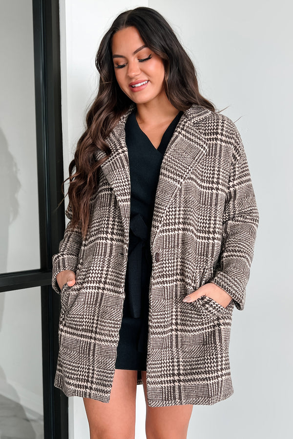 Mystery Worth Solving Oversized Plaid Coat (Brown) - NanaMacs