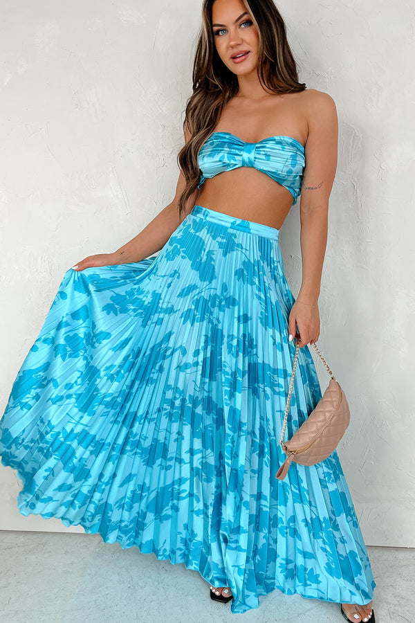 Maldive Moment Pleated Satin Two-Piece Set (Light Blue/Multi) - NanaMacs