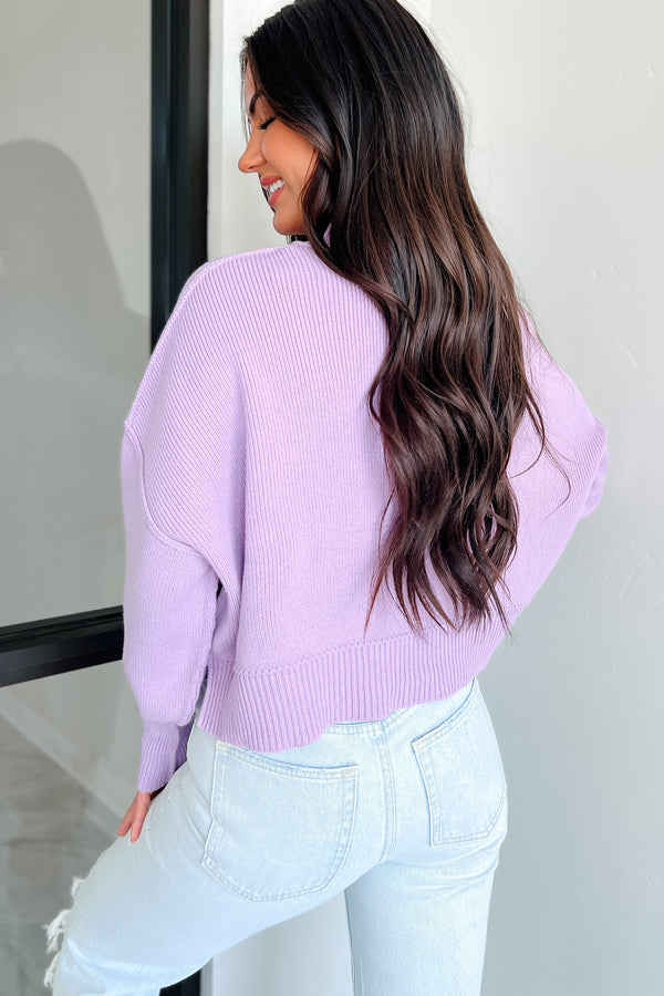 Cheerful Charm Oversized Zenana Crop Sweater (Lavender) - NanaMacs