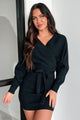 Made Up My Mind Belted Surplice Sweater Dress (Black) - NanaMacs