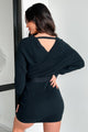 Made Up My Mind Belted Surplice Sweater Dress (Black) - NanaMacs