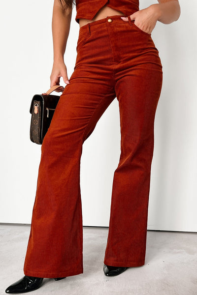 Boho Belle Corduroy Flare Pants (Rust) - NanaMacs